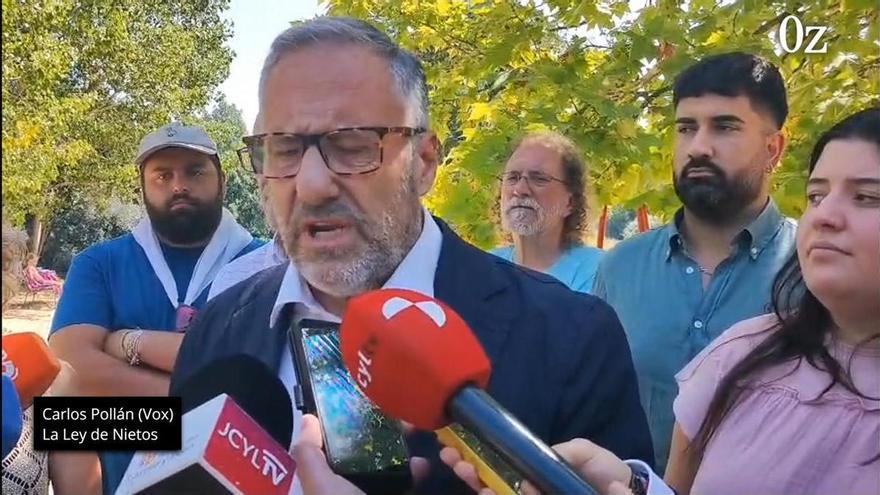 Así habla en Burganes de Valverde (Zamora) el vicepresidente de la Junta de Castilla y León, Carlos Pollán (Vox), sobre la polémica Ley de Nietos