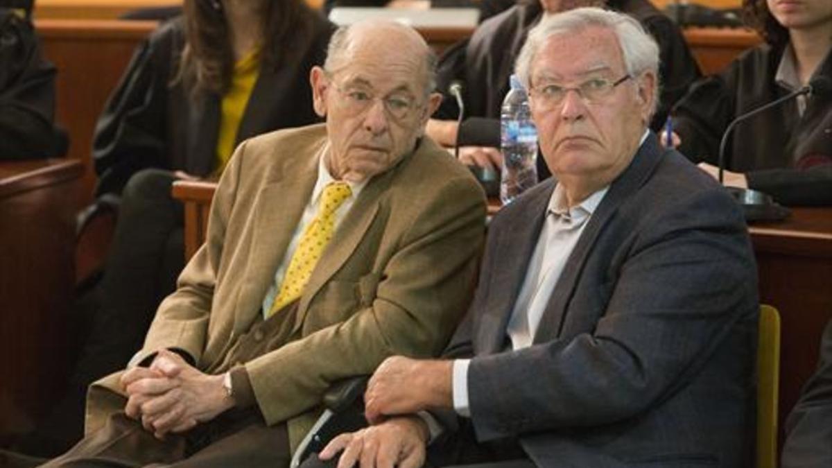 Fèlix Millet y Jordi Montull, el 8 abril del 2014, en el juicio por el hotel del Palau en la Audiencia de Barcelona.