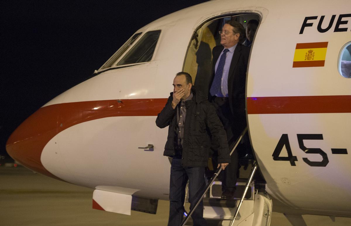 Marc Marginedas, a su llegada al aeropuerto de El Prat, tras ser liberado, en 2014.