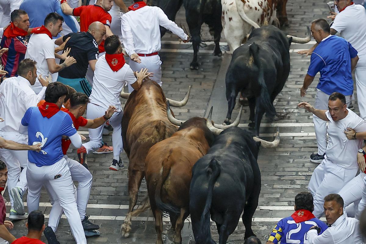 El tercer encierro de los Sanfermines 2026 ha sido rápido y emocionante con bonitas carreras de los corredores. El tercer encierro de los Sanfermines 2026 ha sido rápido y emocionante con bonitas carreras de los corredores.