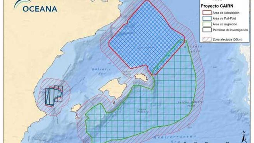 Mapa de la zona afectada por los proyectos de prospecciones.