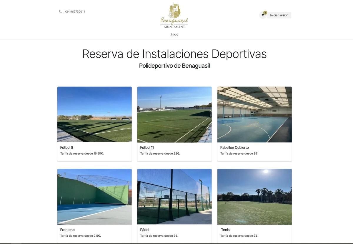Plataforma de reservas de las instalaciones deportivas.