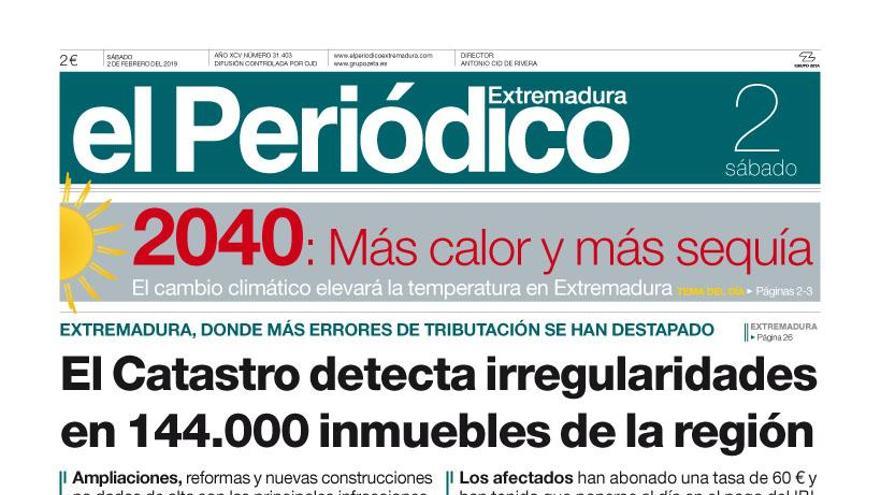 Esta es la portada de EL PERIÓDICO EXTREMADURA correspondiente al día 2 de febrero del 2019