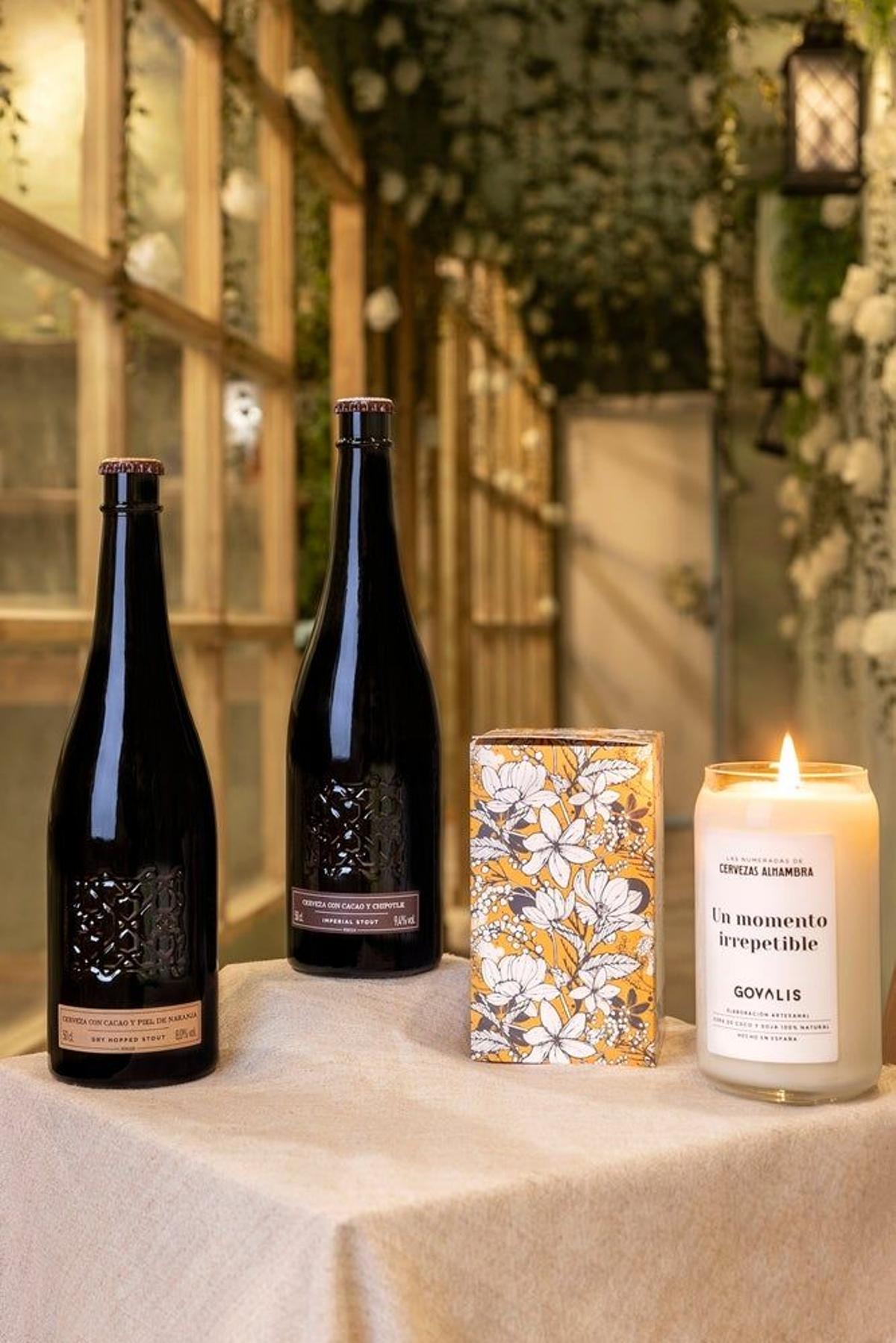 Pack de regalo de la colaboración entre Cervezas Alhambra y GOVALIS, velas artesanas (Precio: 39,90 euros)