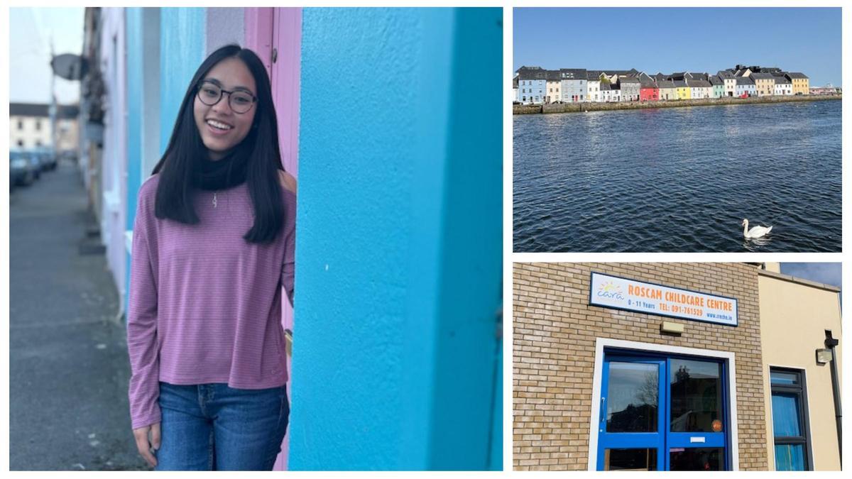 Andrea, una castellonense en Irlanda (i). En la derecha, una imagen de Galway y de la escuela infantil donde trabaja.