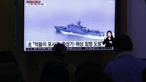 Imágenes televisivas del último incidente naval entre las dos Coreas en octubre del pasado año. 