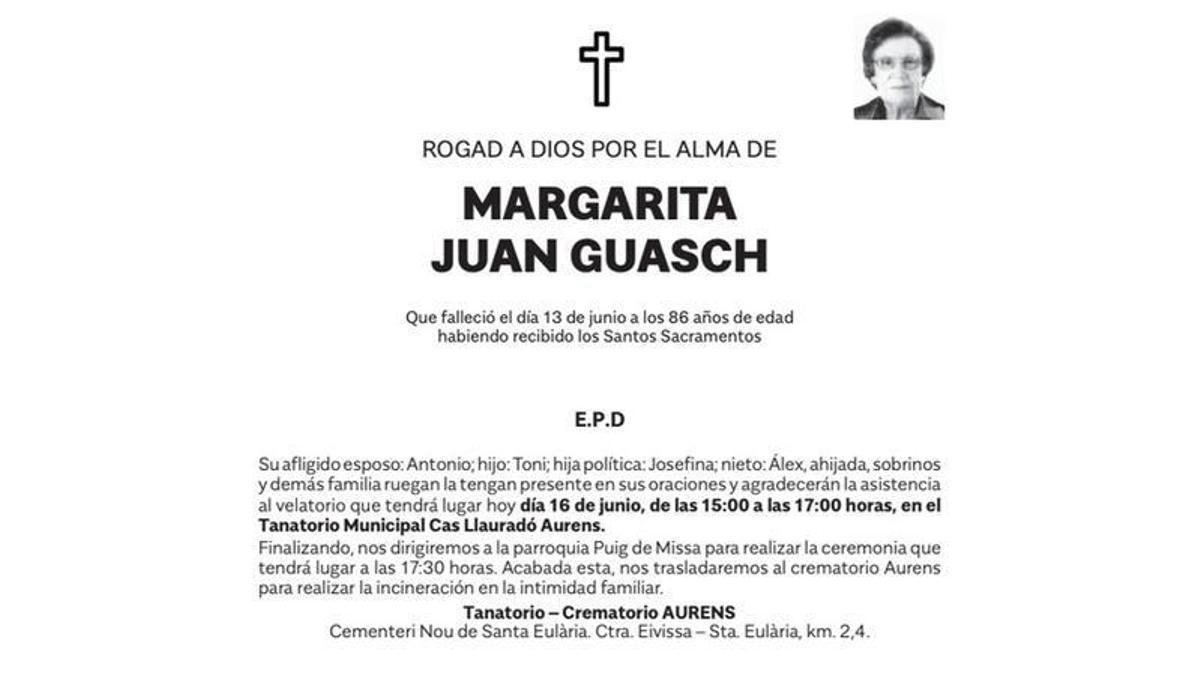Esquela Doña Margarita Juan Guasch