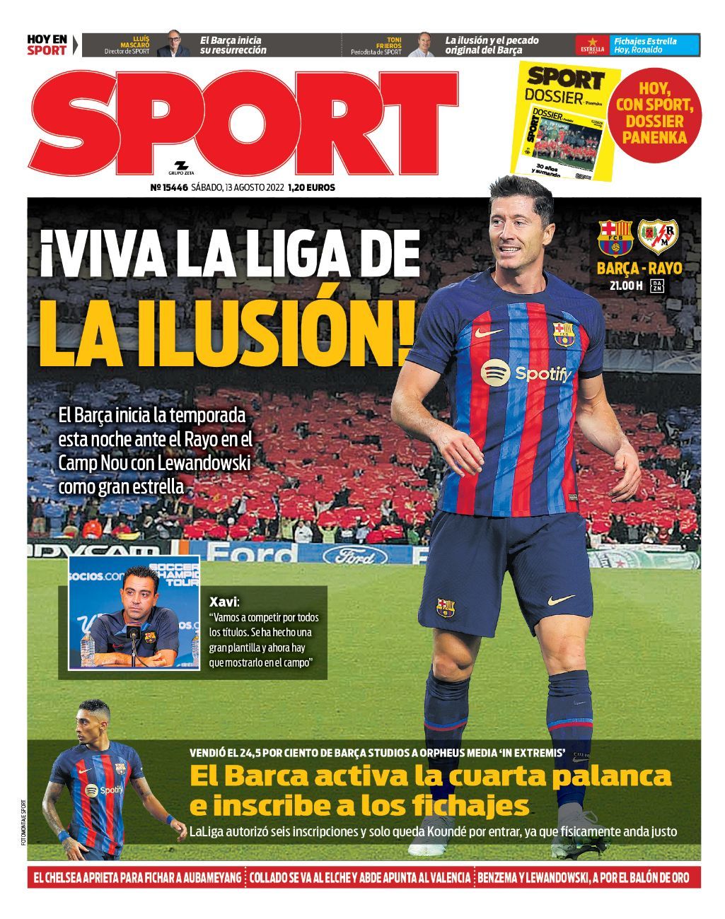 Esta es la portada de SPORT del sábado 13 de agosto de 2022