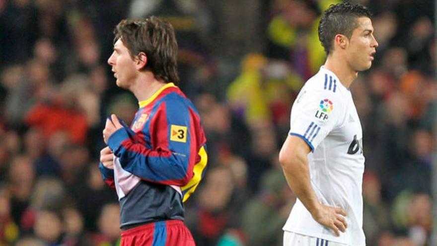 Messi y Cristiano Ronaldo, durante el partido del lunes.