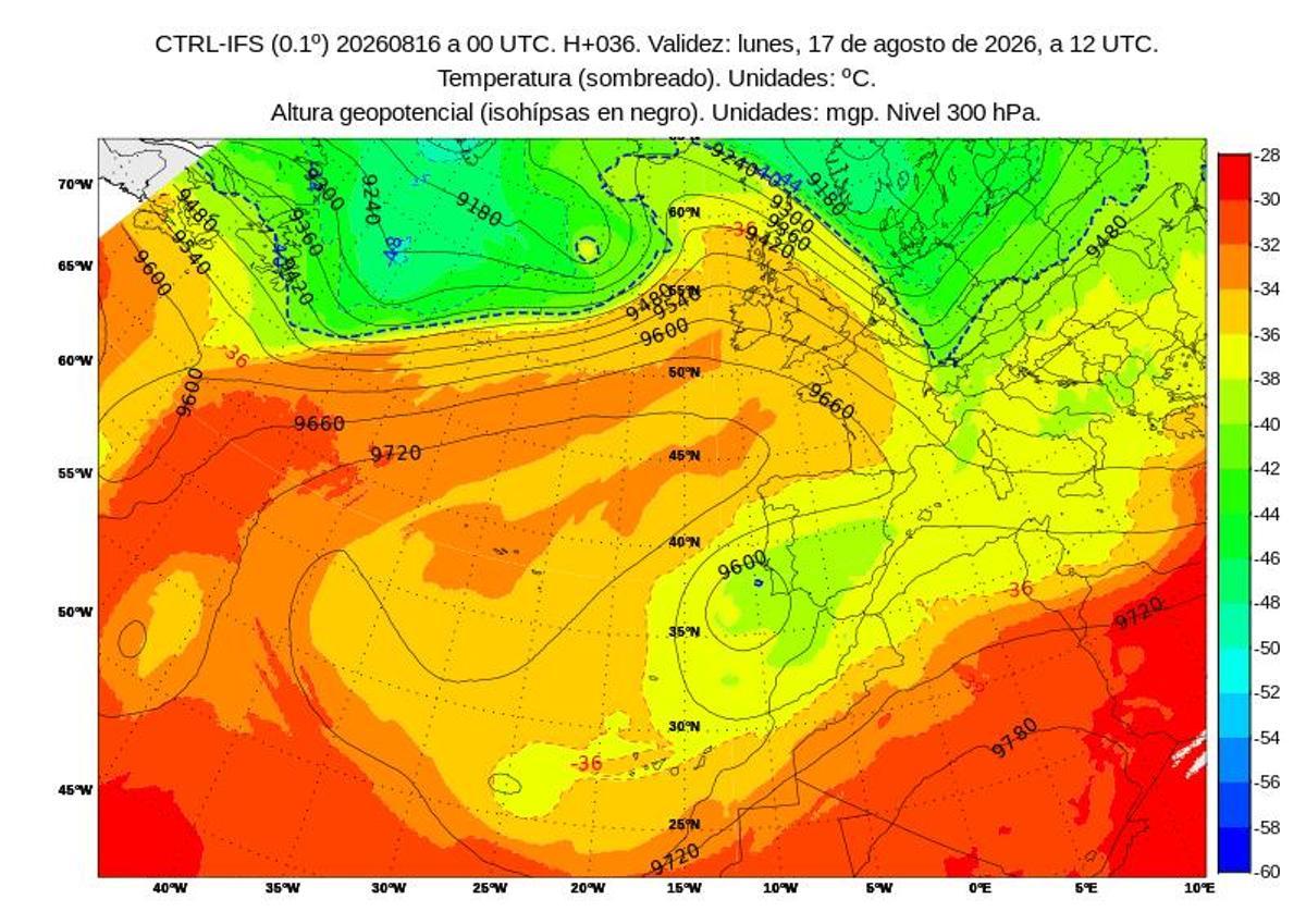Mapa meteorológico de la Aemet para hoy lunes, 17 de agosto.