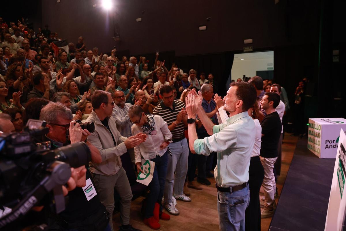 El candidato de la coalición Por Andalucía a la presidencia de la Junta, Antonio Maíllo, durante el encuentro 'Un paso al frente. Por Andalucía' en Sevilla el pasado 19 de abril.