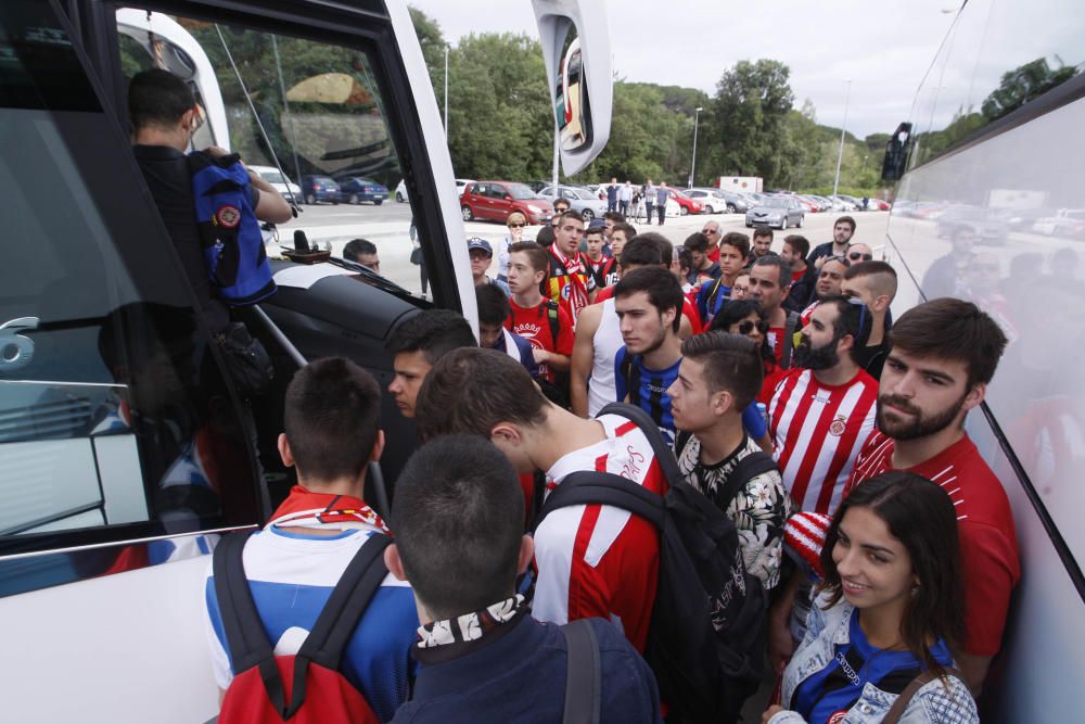 Sortida dels aficionats del Girona cap a Pamplona