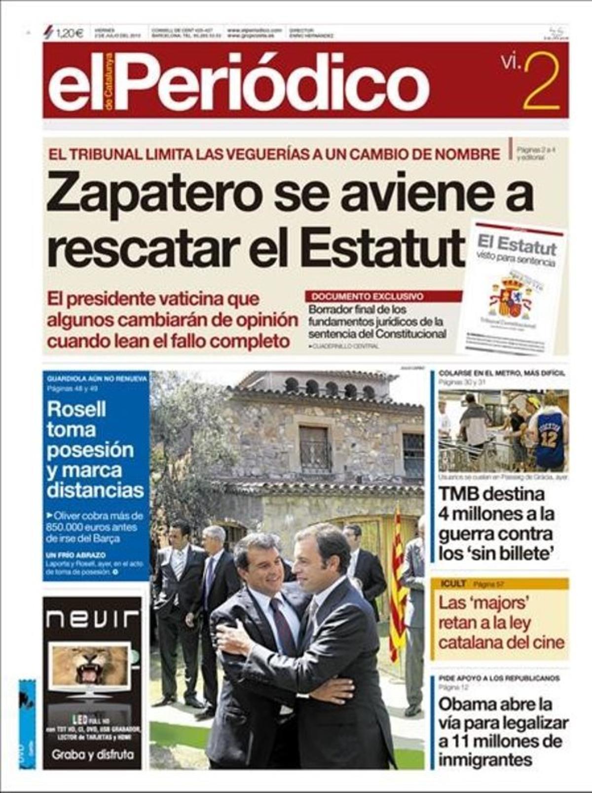 Portada del 2 de julio del 2010.