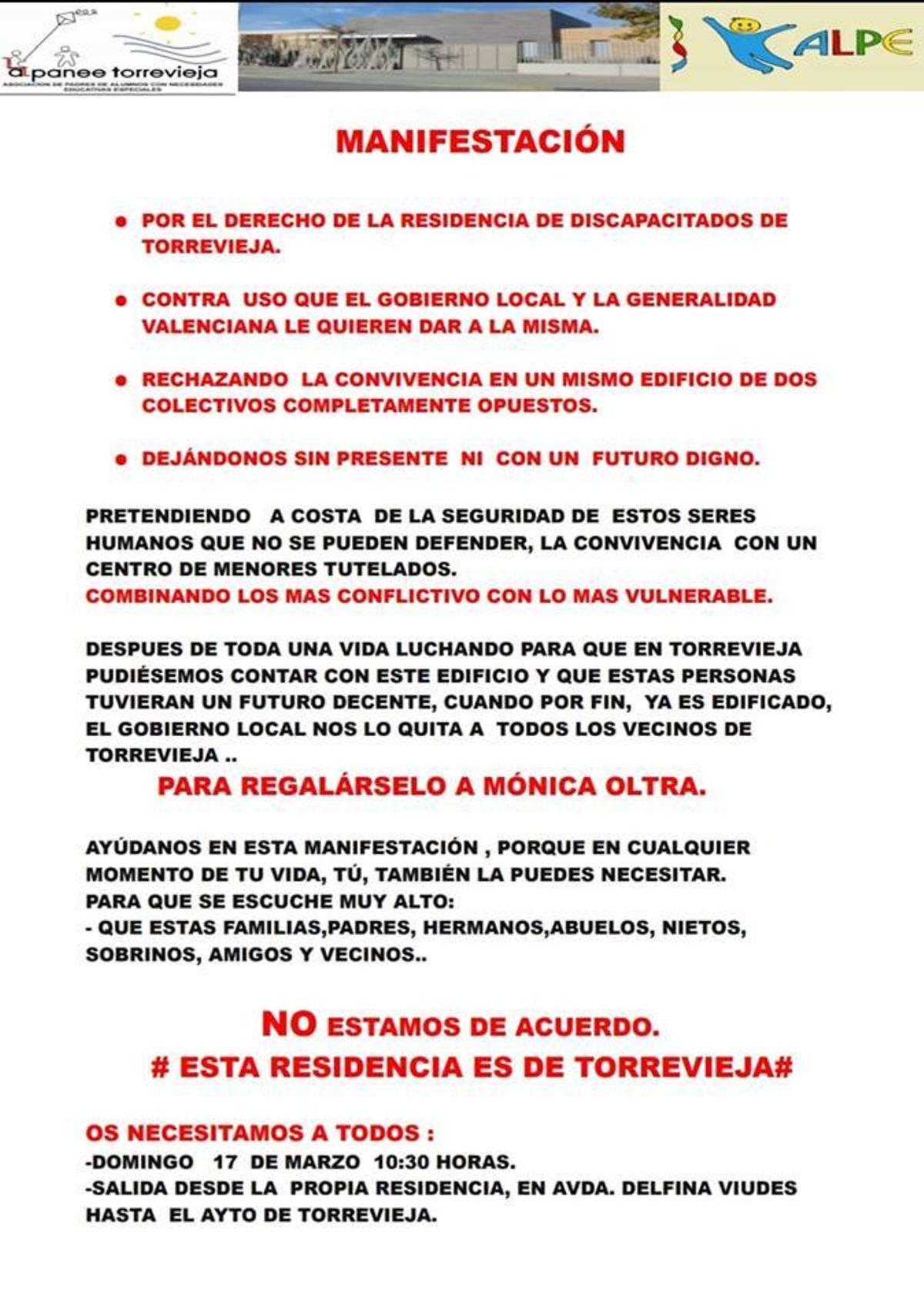 Convocan una manifestación en contra de la creación de un centro de menores en Torrevieja
