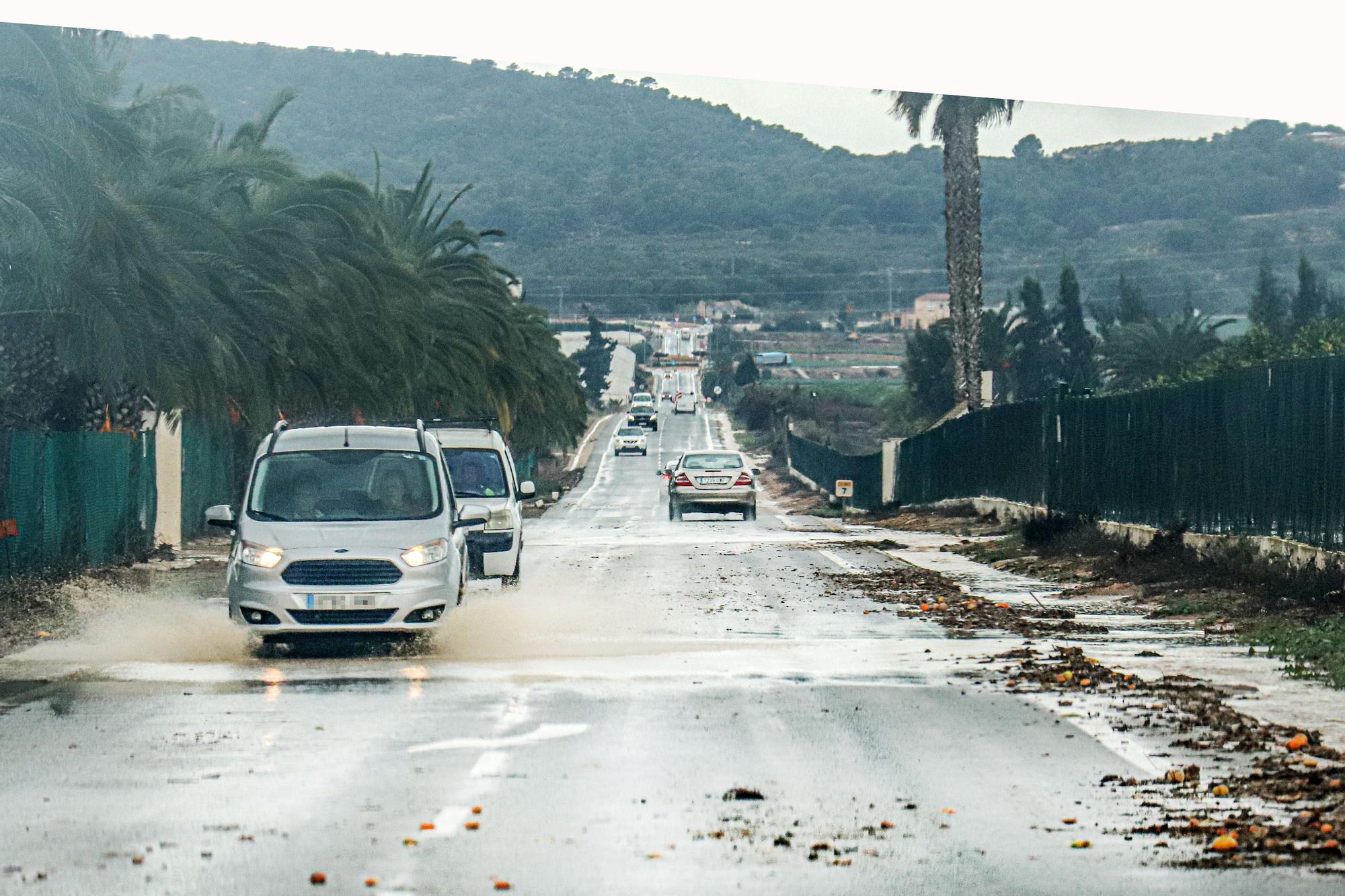 Carreteras y huertos inundados en Los Montesinos