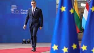 HANDOUT - 21 March 2024, Belgium, Brussels: Prime Minister of Spain Pedro Sanchez arrives to attend the European Council meeting. Photo: Gaetan Claessens/European Council /dpa - ATTENTION: editorial use only and only if the credit mentioned above is refer