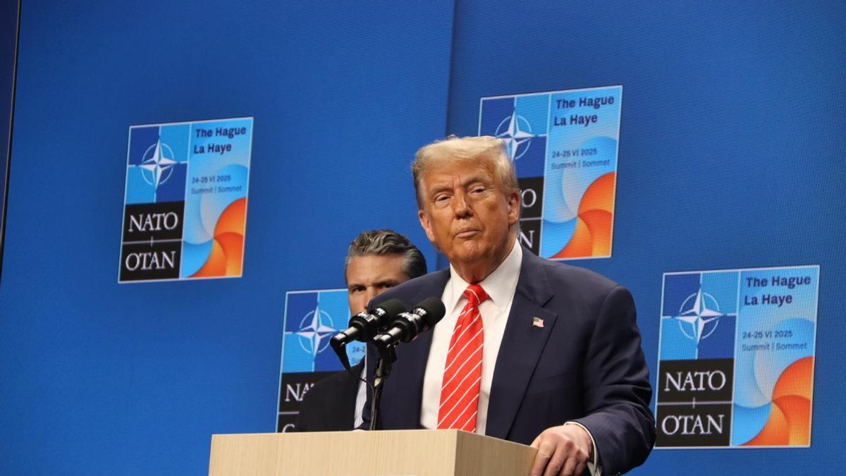 El president dels Estats Units, Donald Trump, durant la roda de premsa posterior a la cimera de l'OTAN celebrada a la Haia