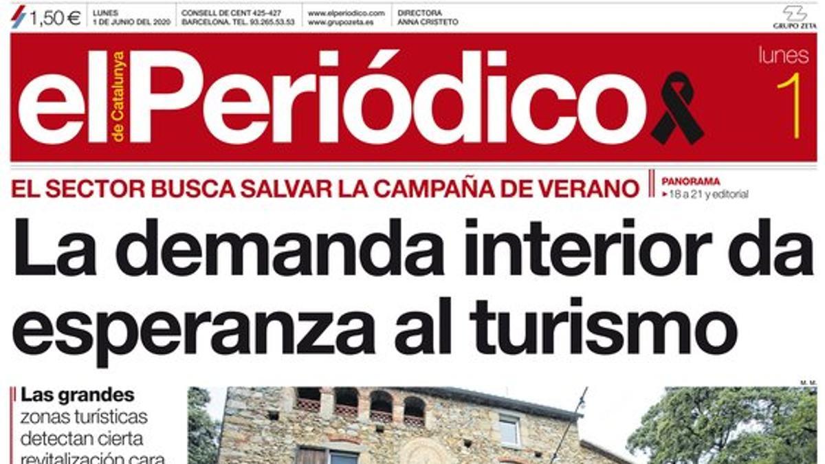 La portada de EL PERIÓDICO del 1 de junio del 2020.