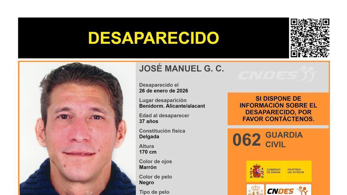 Buscan a un hombre desaparecido en Benidorm desde el 26 de enero Buscan a un hombre desaparecido en Benidorm desde el 26 de enero