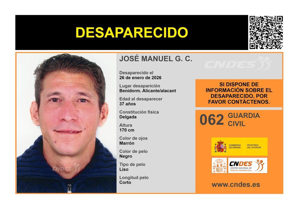 La ficha del desaparecido en Benidorm en la web del CNDES.