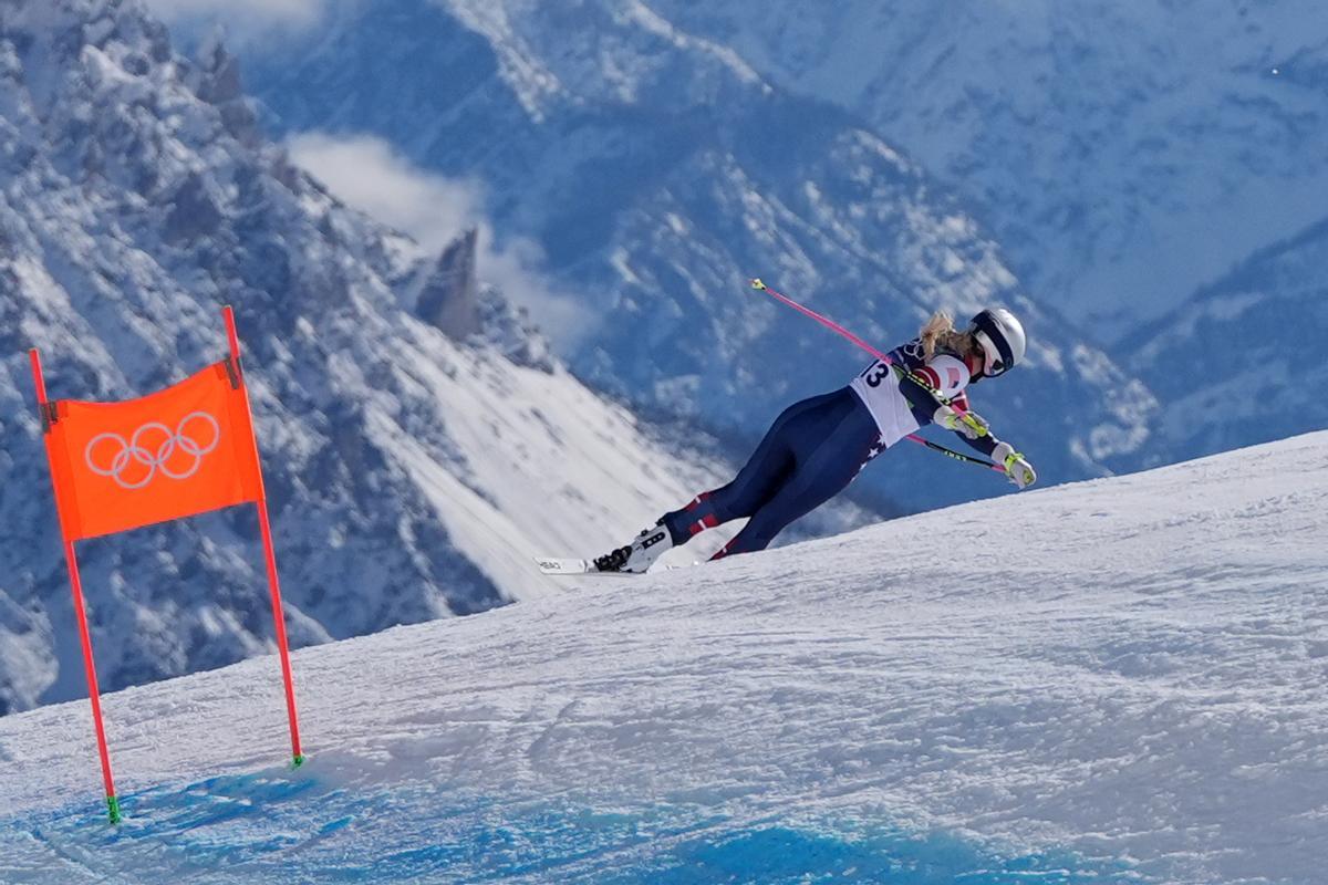 Lindsey Vonn, instantes antes de sufris el grave accidente durante su arriesgado descenso.