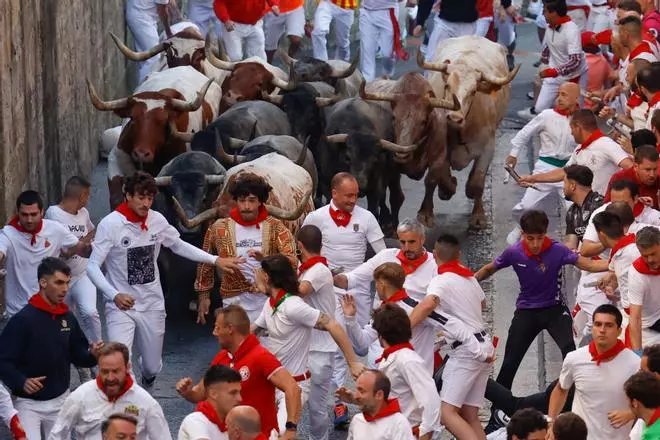 Sexto encierro de los Sanfermines 2025 con toros de la ganadería de José Escolar Gil