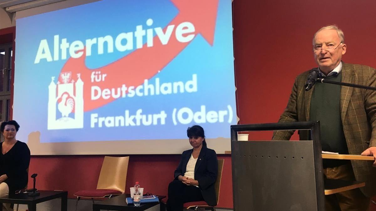 Gauland, candidato de AfD a la cancillería alemana, durante un acto en Fráncfort del Óder, el 11 de septiembre.