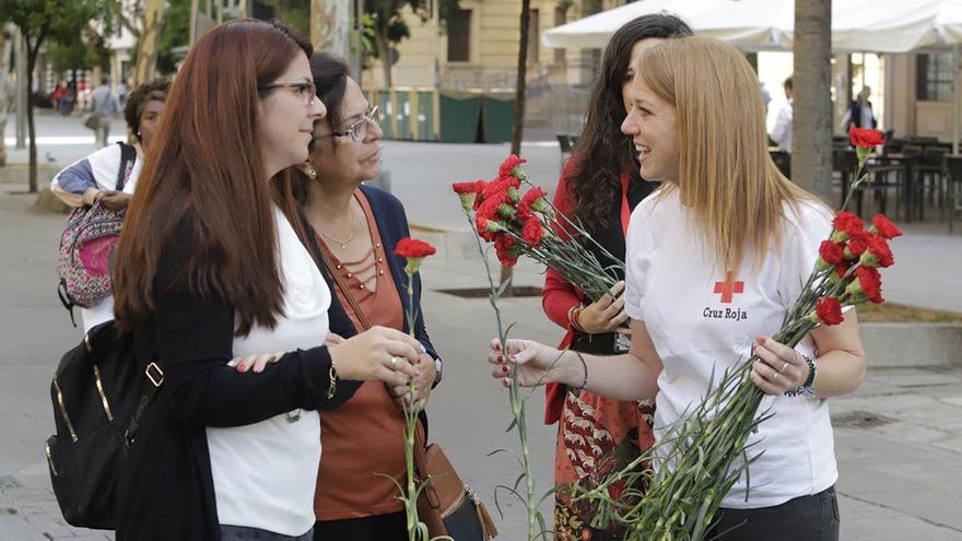 Cruz Roja inunda de claveles las calles de Córdoba en busca de la igualdad laboral