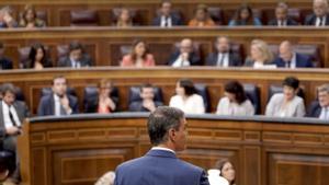 El presidente del Gobierno, Pedro Sánchez, durante la sesión de control al Gobierno en el Congreso este miércoles.