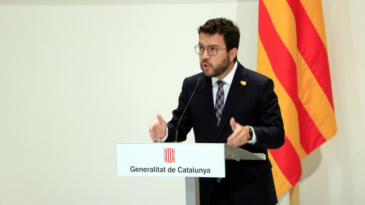 El president de la Generalitat, Pere Aragonès, en roda de premsa