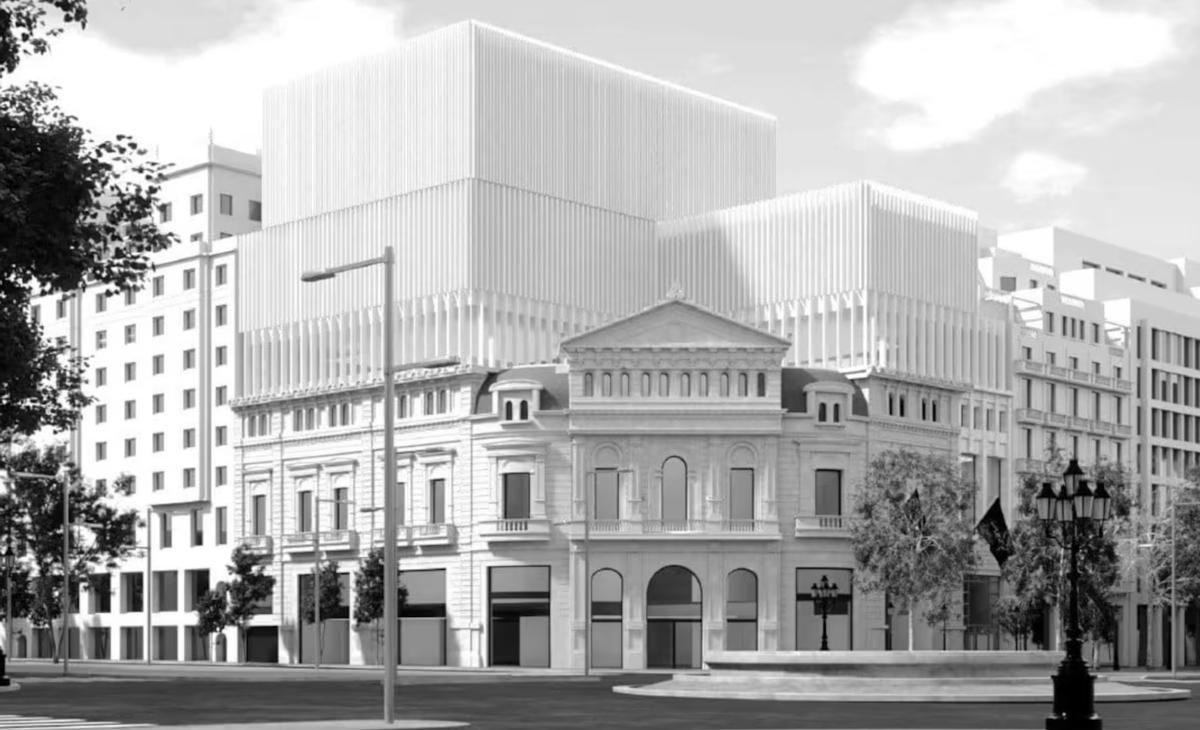 La volumetría prevista en la esquina del cine Comèdia, motivo de la alarma.