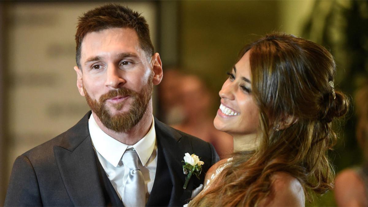 Leo Messi y Antonela Rocuzzo en un momento de su boda en Rosario (Argentina)