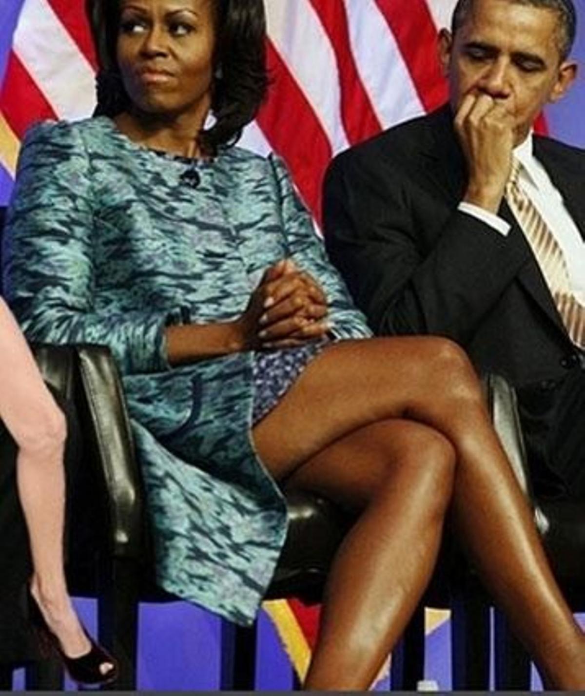 L’extremitat de l’actriu, amb Barack i Michelle Obama.