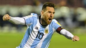 Messi celebra su segundo gol ante Ecuador. 