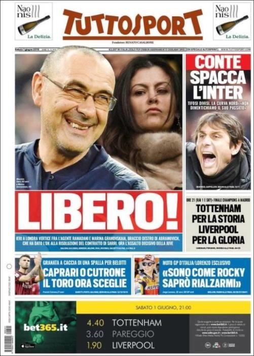 Portada TUTTOSPORT sábado 1 de junio de 2019