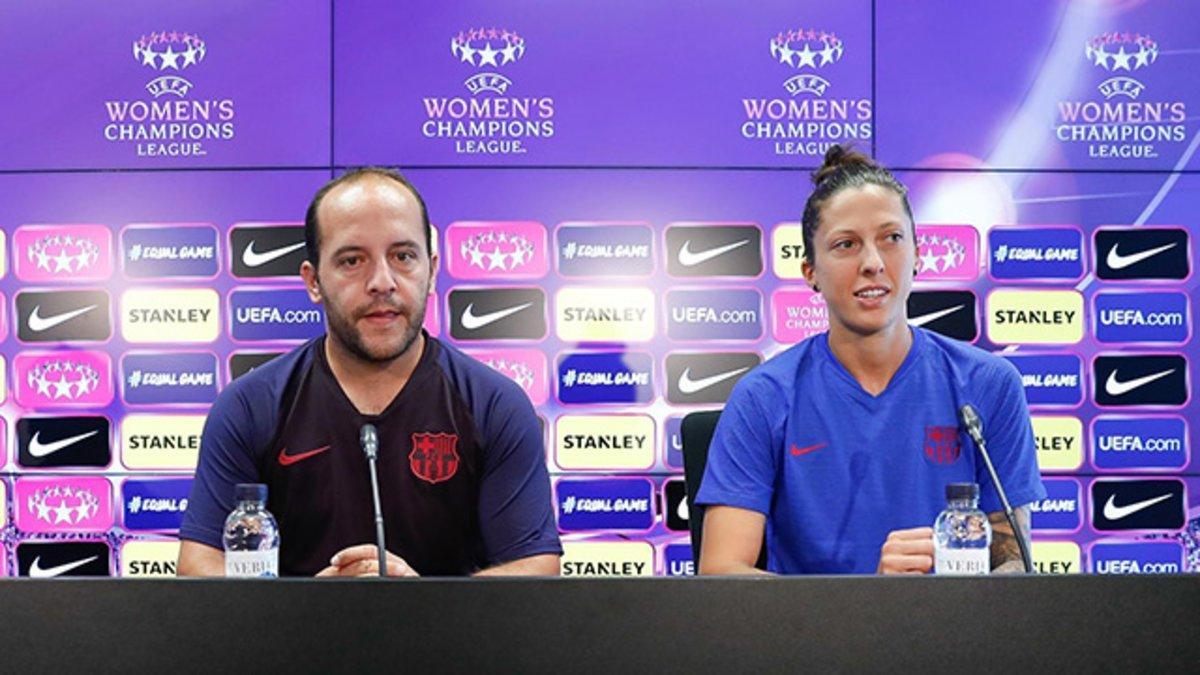 Lluís Cortés y Jenni Hermoso hablaron del estreno europeo del Barça ante la Juventus