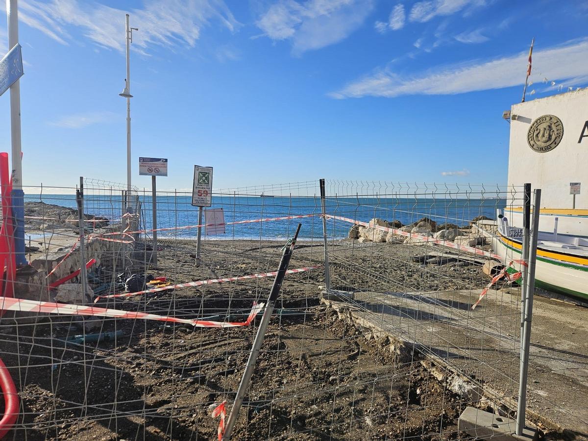 Obras del paseo marítimo de Pedregalejo, junto a los Astilleros Nereo.