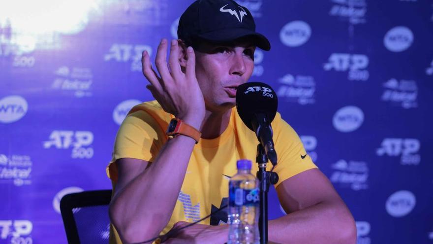 Rafel Nadal en la rueda de prensa que ha ofrecido con motivo del torneo de Acapulco.