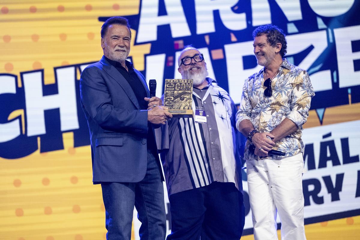 Arnold Schwarzenegger, Álex de la Iglesia y Antonio Banderas