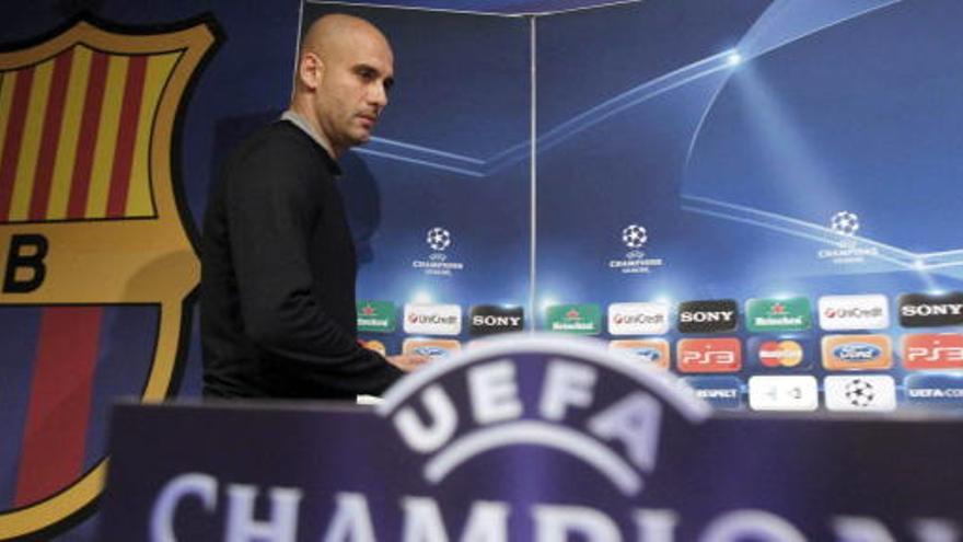 Guardiola durante la rueda de prensa que ha ofrecido previa al partido de vuelta de octavos de final de la Liga de Campeones.