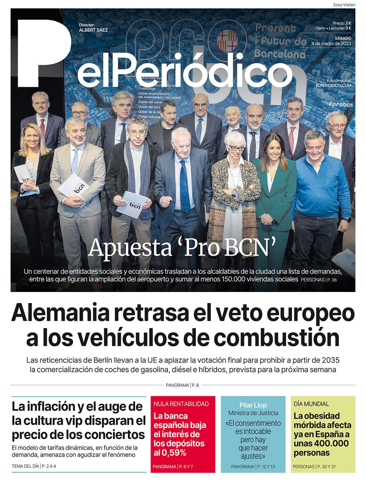 La portada d’EL PERIÓDICO del 4 de març del 2023 La portada d’EL PERIÓDICO del 4 de març del 2023
