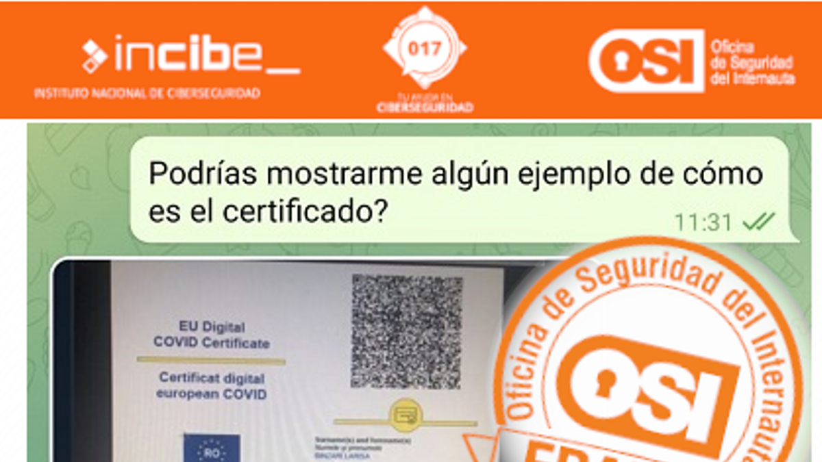 Imagen de un mensaje de la estafa de los certificados covid