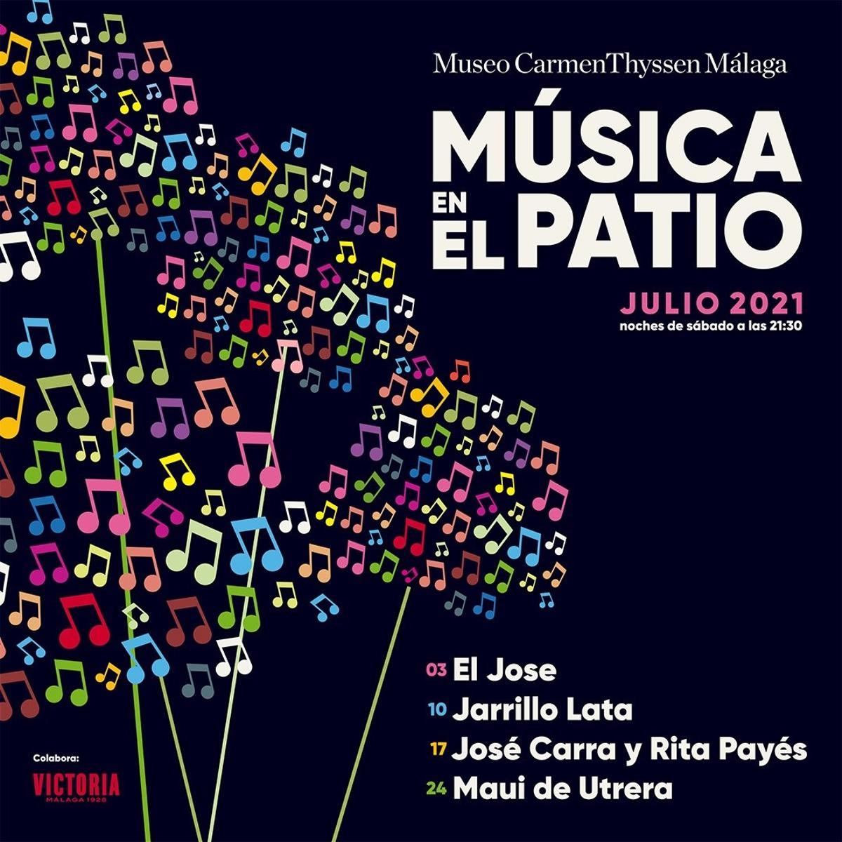 Cartel del ciclo de conciertos Música en el Patio del Museo Carmen Thyssen Málaga