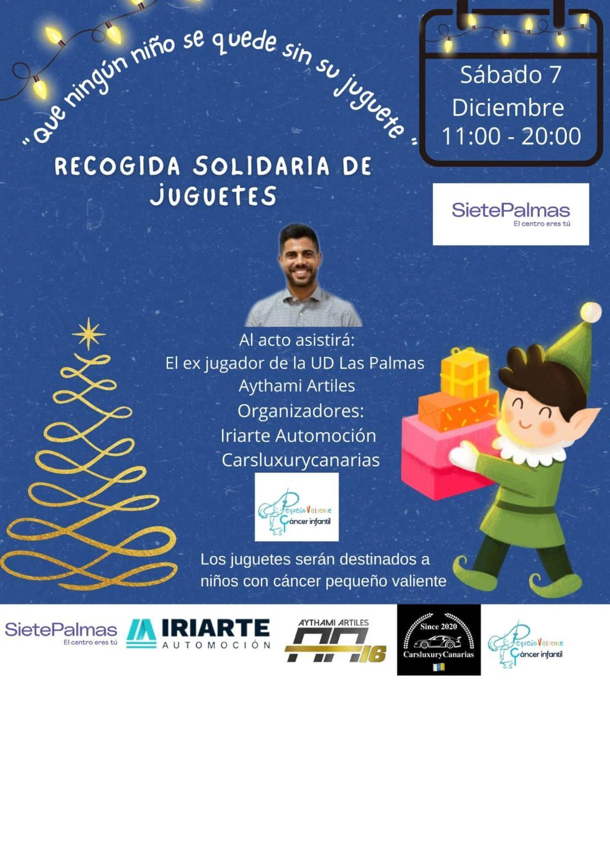 Cartel de la recogida solidaria de juguetes para Pequeño Valiente, que se celebra mañana en Siete Palmas.
