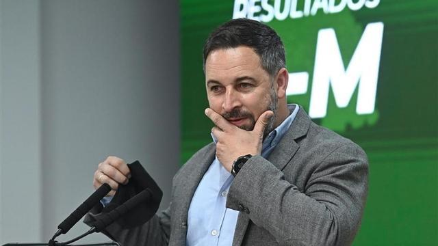 GRAF9747 MADRID 05 05 2021 - El lider de Vox Santiago Abascal durante la rueda de prensa tras la reunion del Comite de Accion Politica en la sede del partido este miercoles tras las elecciones regionales de ayer EFE Fernando Villar