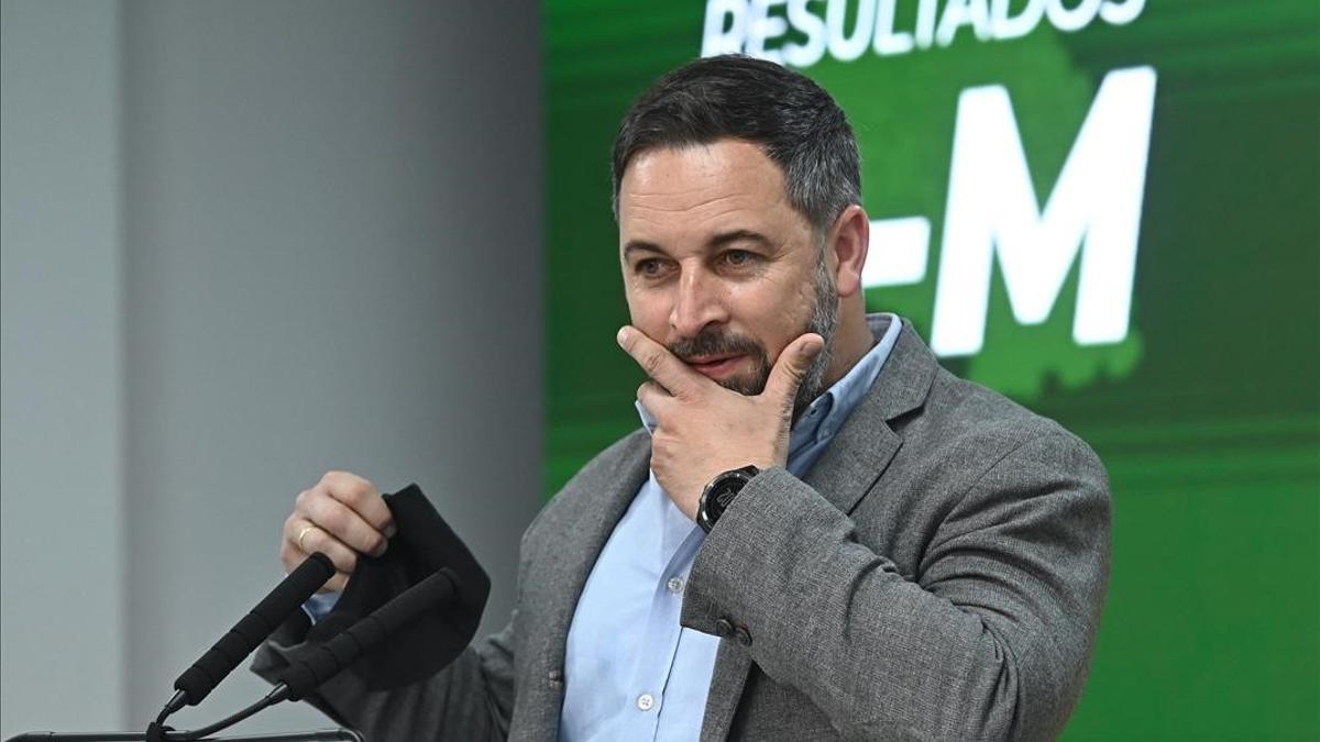 GRAF9747  MADRID  05 05 2021 - El lider de Vox  Santiago Abascal durante la rueda de prensa tras la reunion del Comite de Accion Politica en la sede del partido este miercoles tras las elecciones regionales de ayer  EFE  Fernando Villar