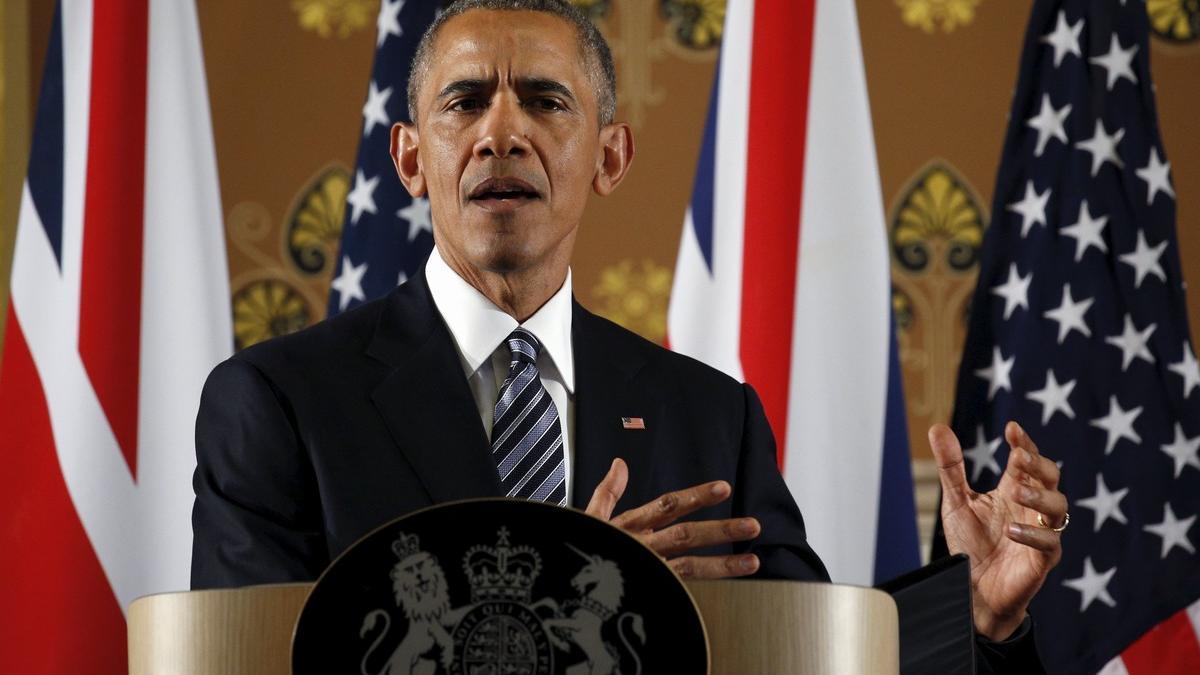 U.S. President Barack Obama speaks during a news conference British Prime Minister David Cameron following their meeting at 10 Downing Street in London, Britain
