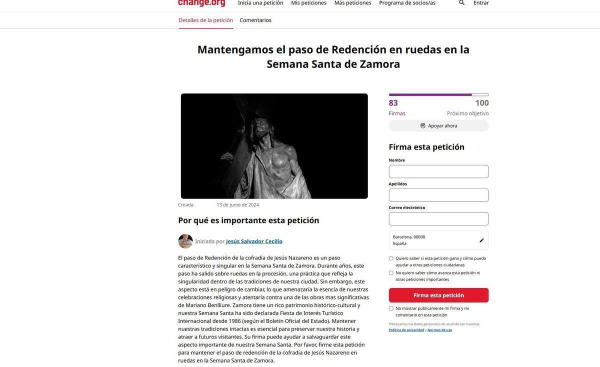 La Semana Santa de Zamora se cuela en una petición de Change.org