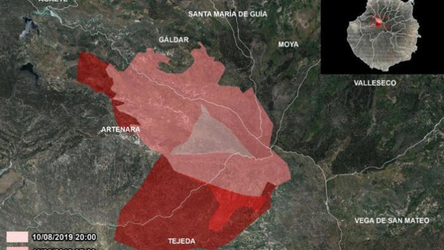 El mapa de la superficie afectada por el incendio en Gran Canaria