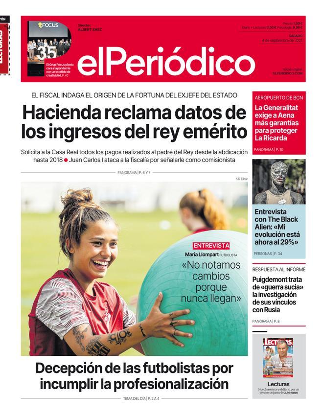 La portada d’EL PERIÓDICO del 4 de setembre del 2021
